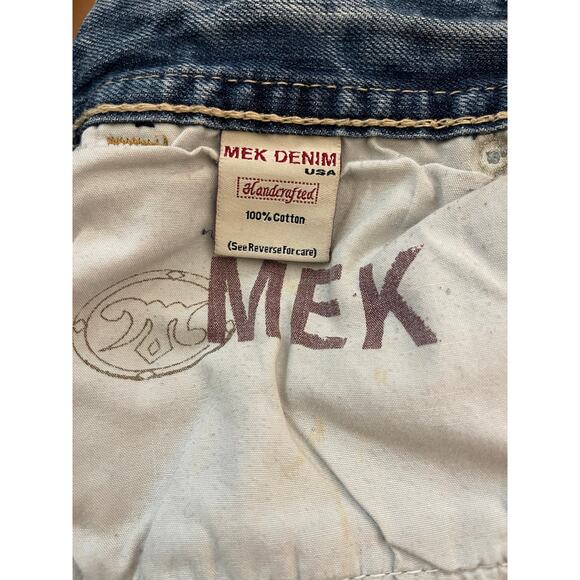 MEK Denim Blue Jeans Grand Island Distressed Button Flap Pockets 32x32 - Picture 7 of 10